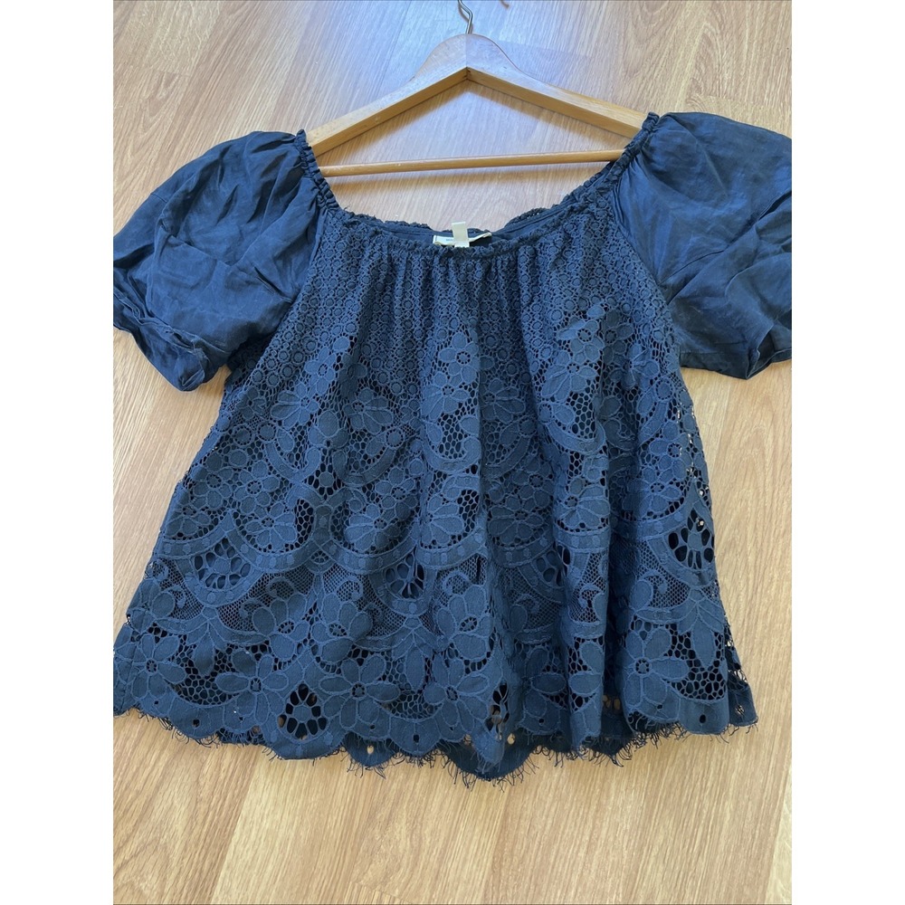 Anthropologie Moulinette Soeurs Womens Top Sz L Messina Lace Puff Sleeved Blouse - Picture 13 of 15